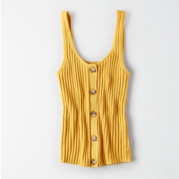 American Eagle Ribbed Button Sweater Tank in Mustard - Size : M - Picture 2 of 10